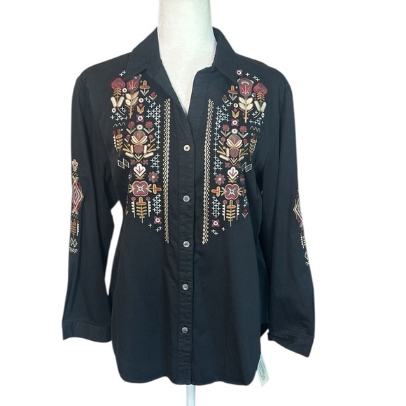 Overland Black Embellished Long Sleeve Button Down Shirt - Picture 1 of 6